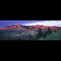 Cimarron Range panorama, Ridgway, San Juan Mountains, Colorado, USA :: 18118WCOSJMcimmaronalpenglowjpg