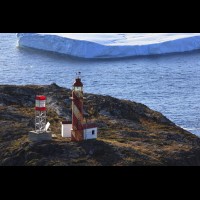 Bacalhao Island Lighthouse and iceberg, Newfoundland, Canada  :: LTHbacalhaoislandnl48745